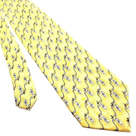 Jos A Bank Yellow Silk Tie Woven Wide‎ Graphic Striped - Picture 1 of 5